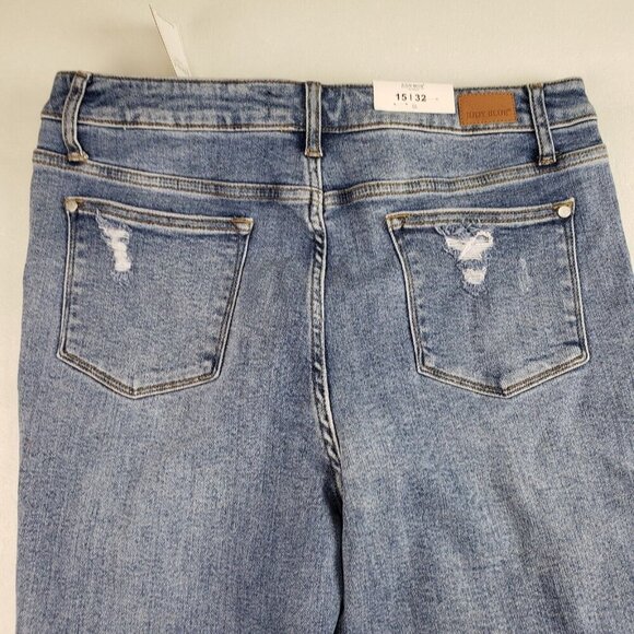 Judy Blue Gingham Distressed Jean Womens 15/32 Blue Raw Hem High Rise Skinny NEW - Picture 6 of 13